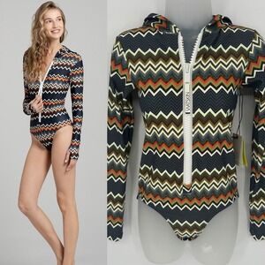 Watskin Sz S Lola Zigzag Bodysuit Hood Womens Swimwear Athleisure Outdoors Beach